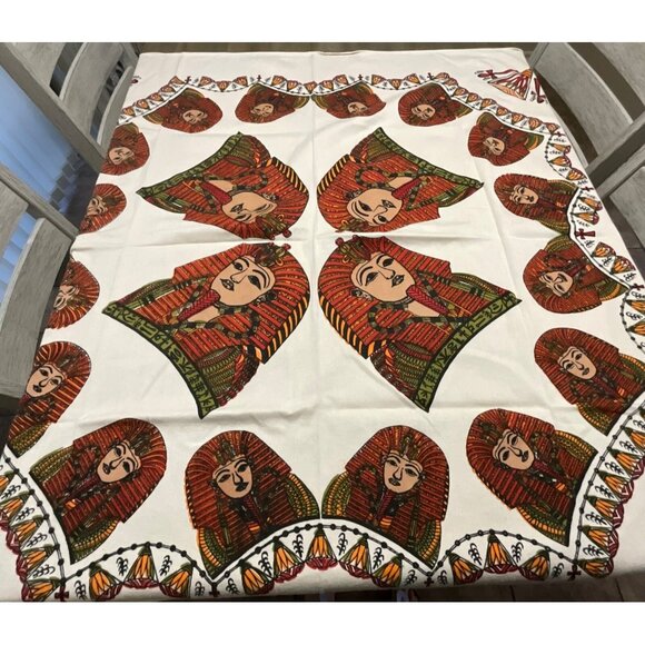 Egyptian Revival Tablecloth King Tut Pharaoh Ankh Rectangular 50" x 45" - Picture 1 of 5